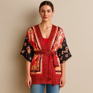 🌺 Single Dress 100% Silk Floral Kimono Tunic – Size Small